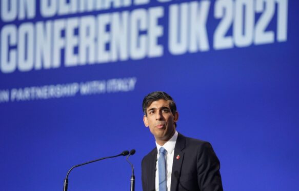 Chancellor Rishi Sunak speaking at the COP26 summit in Glasgow. Image ID: 2H4HKWB.