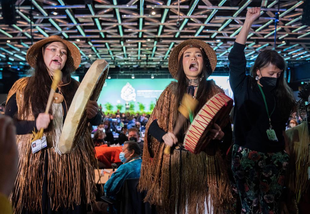 Protesters interrupting a speech by Canada’s prime minister, Justin Trudeau, at the opening ceremony of the COP15 summit in Montreal, Canada on 6 December, 2022. 