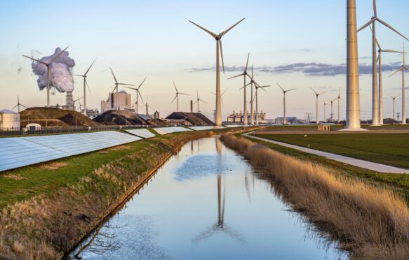 A solar park on the Slaperdijk dyke near Eemshaven, Netherlands.