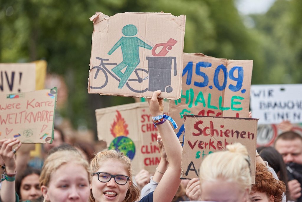 A Fridays for Future protest march, 11 August 2023, Lüneburg, Germany. Image ID: 2RGPJNJ.