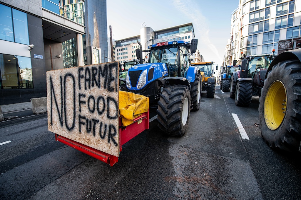 Farmers protested outside the European parliament building in Brussels, Belgium on 1 February.