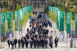 World Heads of States walk down Al Wasl avenue after their group photo during the UN Climate Change Conference COP28 at Expo City Dubai on December 1, 2023, in Dubai, United Arab Emirates.