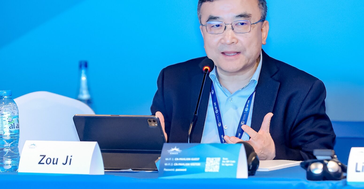 Prof Zou Ji at COP28, Dubai, UAE, 2023.